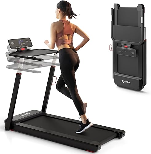 GYMAX Cinta de correr plegable, 3 HP plegable de escritorio con altura ajustable, máquina portátil para correr, caminar, trotar, entrenar, cinta de