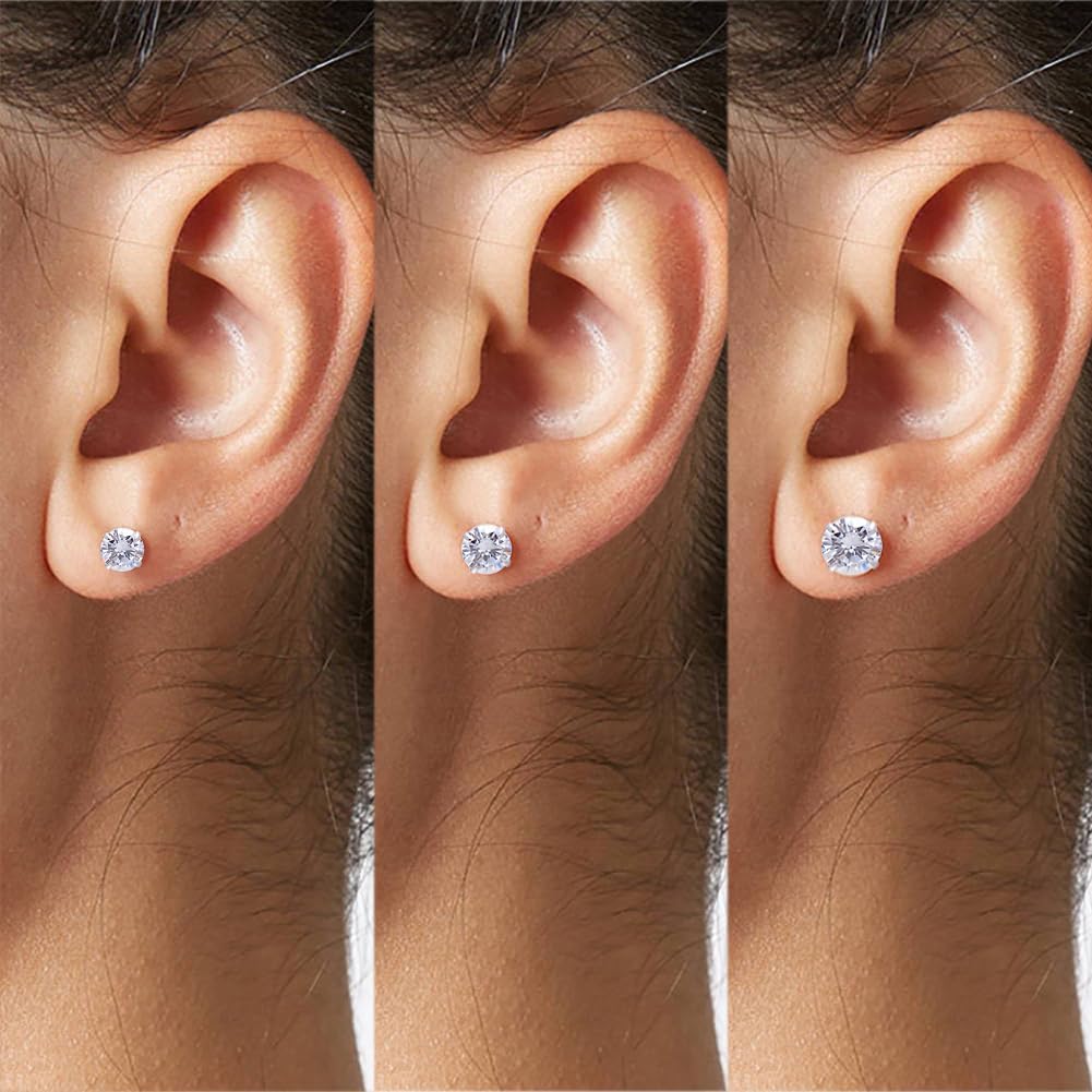 3 Pairs Color Zirconia Earrings Studs, Sterling Silver Studs Earrings Set 3MM 4MM 5MM - Image 2