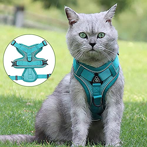 Amogato Cat Harness And Leash Set-Outdoor Walking Escape Safety Cat Vest, Adjustable Soft Kitty Vest, With Cat Reflective Strip, L,Green #TOP5