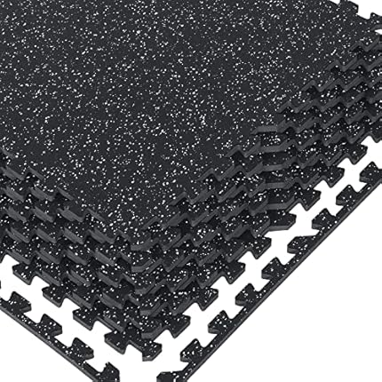 1/2in Thick 48 Sq Ft Rubber Top High Density EVA Foam Exercise Gym Mats Non-Slip 12 Pcs - Interlocking Puzzle Floor Tiles for Home Gym Heavy Workout Equipment Flooring - 24 x 24in Tile, Black & White