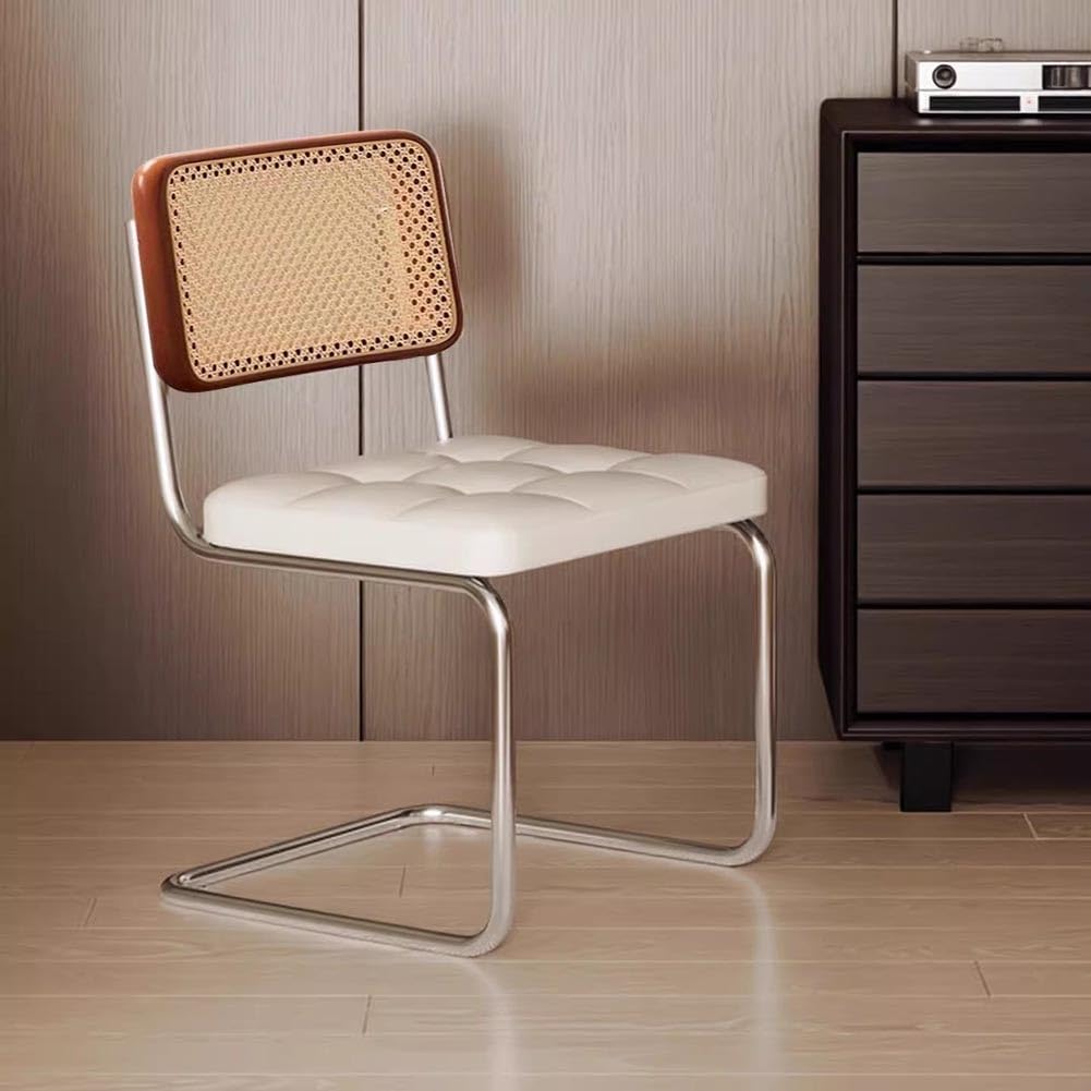 Sillas de Comedor Modernas de Mediados de Siglo, sillas Laterales de ratán sintético con Patas de Metal y Asiento tapizado para Comedor, Sala de Estar y Dormitorio.