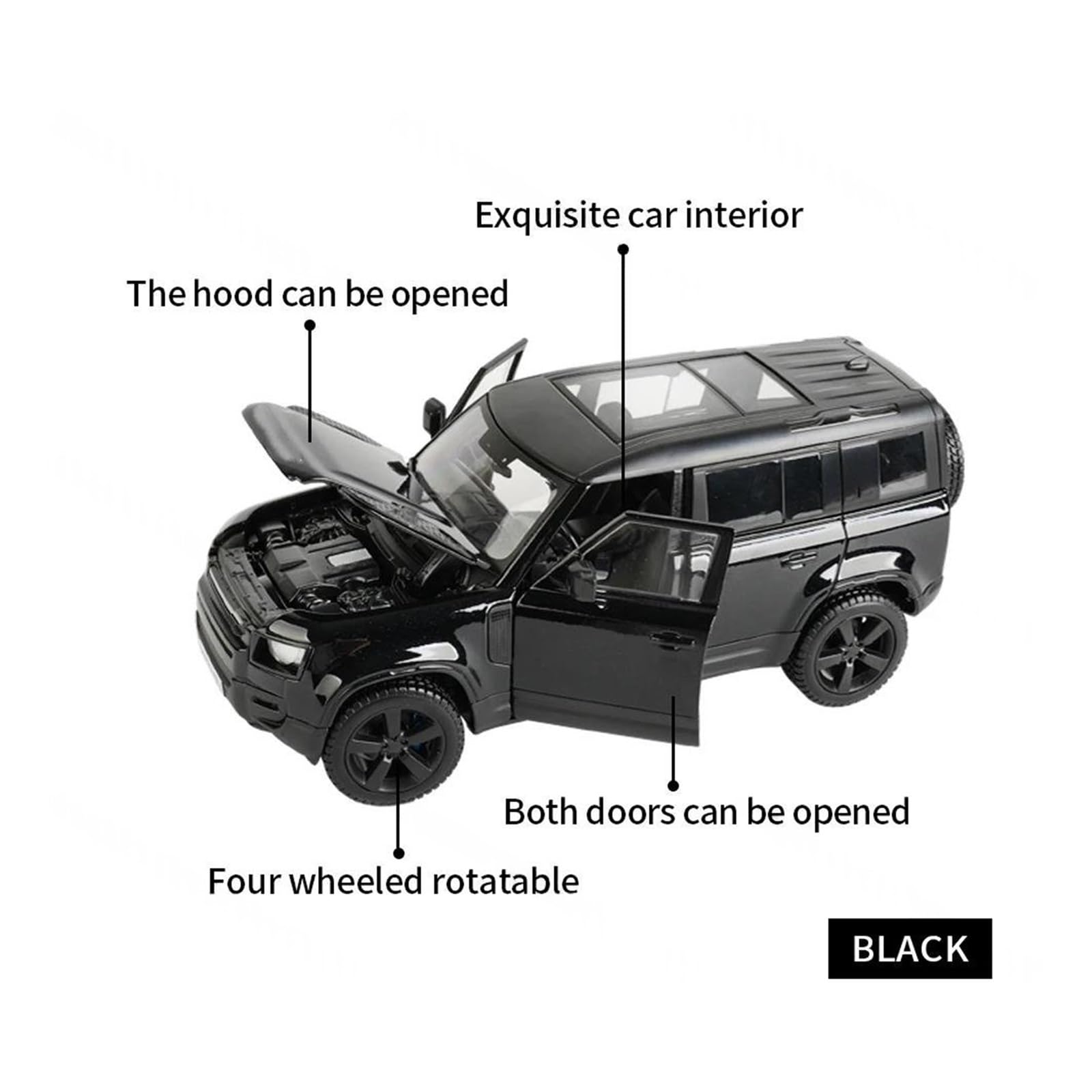 Modellino Diecast Modellismo da Collezione Auto 1:24 Per Land Rover Per Defender 110 2022 Modellino Da Collezione In Metallo Pressofuso(Nero)