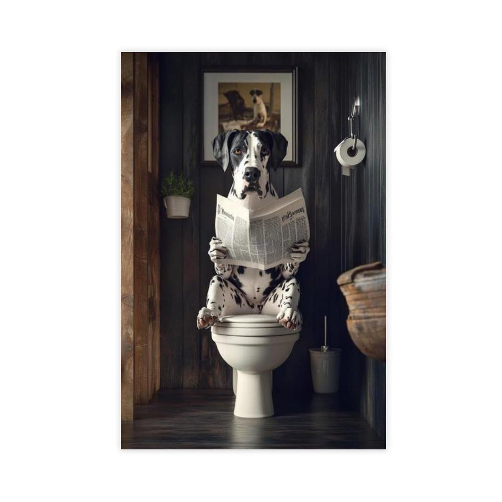 NFFBGFD Great Dane On Toilet Canvas Poster Wall Art Print Picture Paintings 12x18inch(30x45cm)