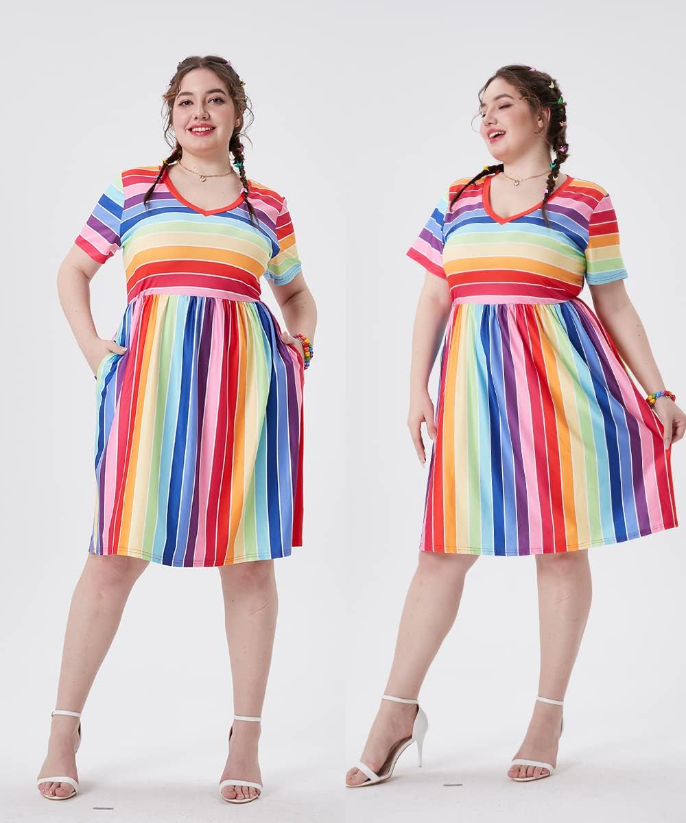 RITERA Plus Size Dresses for Curvy Women Summer Spring Womens Dress V Neck Short Sleeve Casual Dress with Pockets XL-5XL