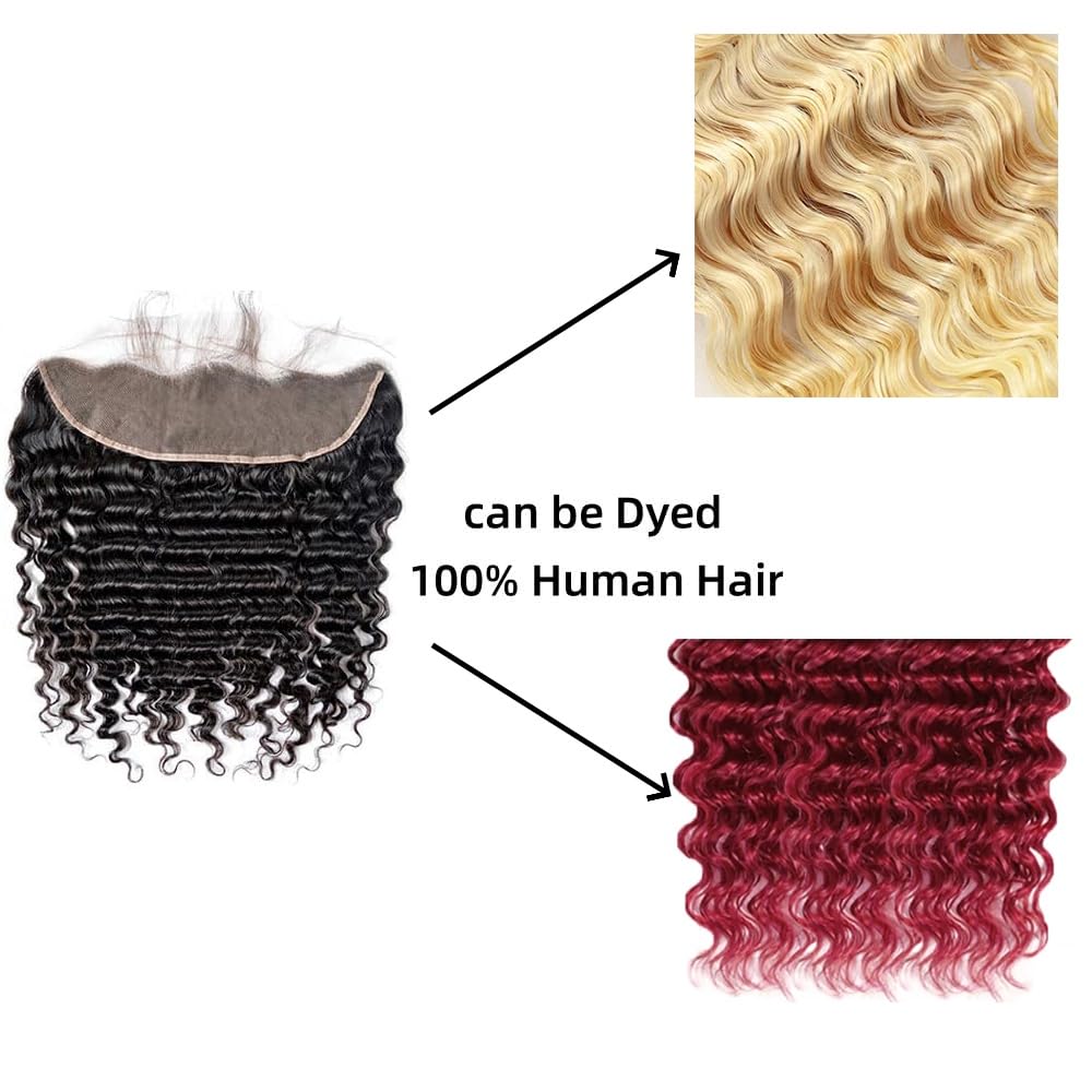 18 Inch Deep Wave Frontal 13x4 HD Transparent Lace Frontal 100% Raw Virgin Human Hair Free Part Lace Closure Natural Black Color
