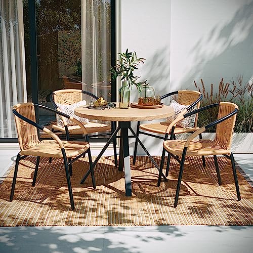 Image of Flash Furniture Lila 4 Pack Beige Rattan Indoor-Outdoor Restaurant Stack Chair | Versatile and Stylish Seating