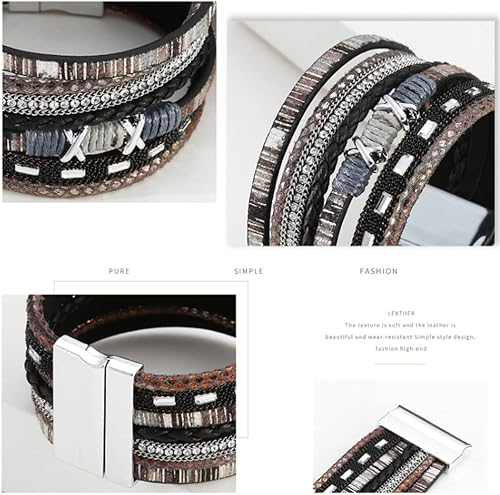 Miniatura 2 de Pulsera multicapa de cuero Pulsera de señoras cierre de mujer