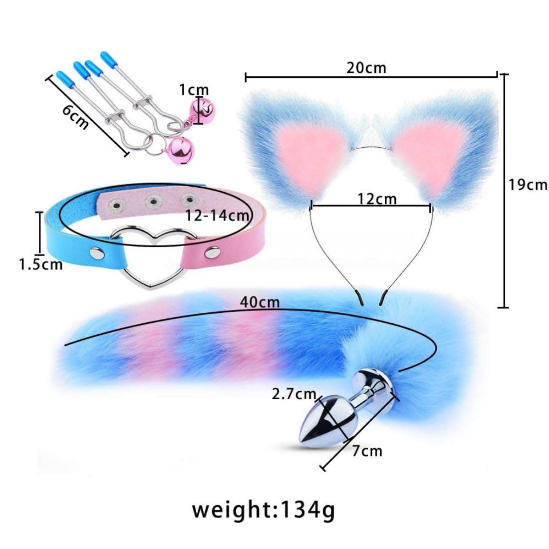 𝙎𝙚̣𝙭 𝙏σ𝙮𝙨 Un Set di Accessori per Coda di Volpe con Fascia per Orecchie di Gatto Godetevi La Coppia Giocosa E Affascinante! Cosplay Set di Quattro Pezzi Blu Un Regalo per Uomini E Donne