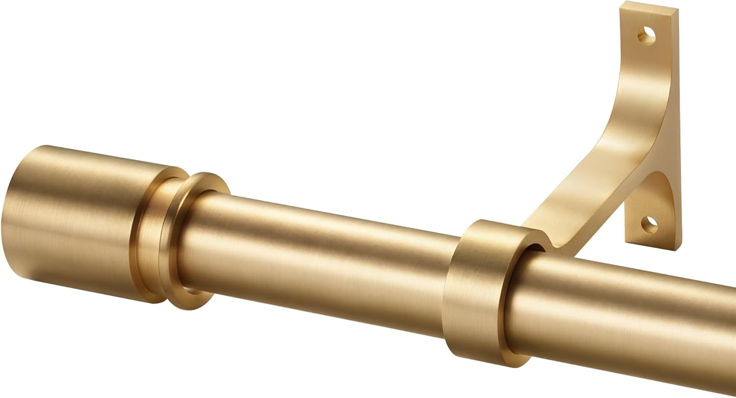 Curtain Rods for Windows 28 to 48 Inches - Aluminium Finials and Brackets - 1 Inch Decorative Window Rods - Adjustable Heavy Duty Curtain Rod - Wall & Ceiling Mounted - Brushed Gold Finish Brushed Gold 28-48"