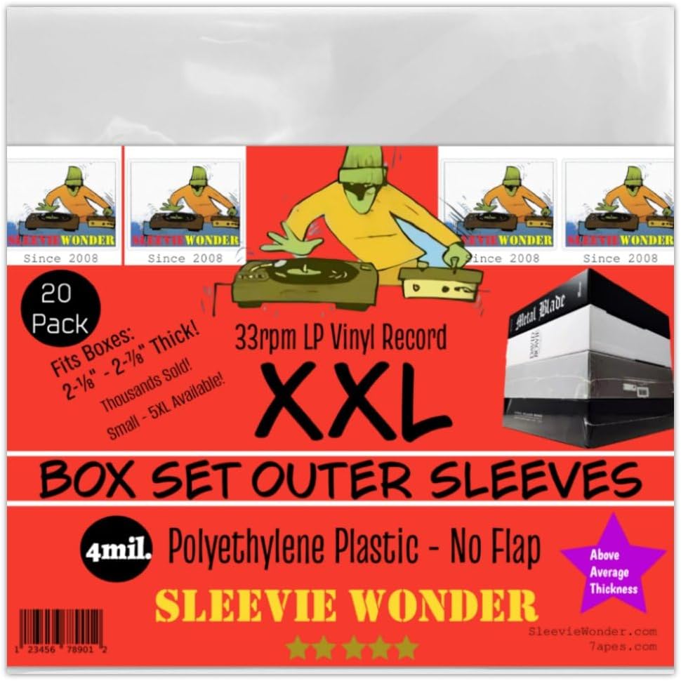 Sleevie Wonder XXL Box Set Sleeves (20) No Flap 4mil Thick Strong Polyethylene Plastic for 33rpm LP Vinyl Record Album Boxset 2XL (+1 Free Dj Sticker)