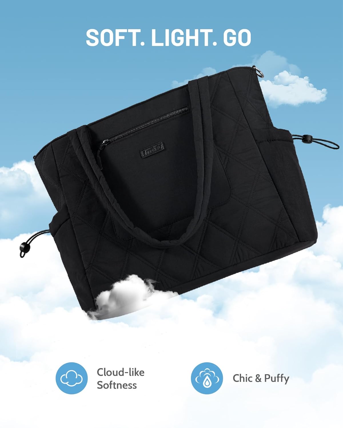 Puffer Tote Bags for Women, Quilted Puffy Laptop Bag with Luggage Sleeve & Cup Holder for Travel Work Teacher Nurse - Image 6