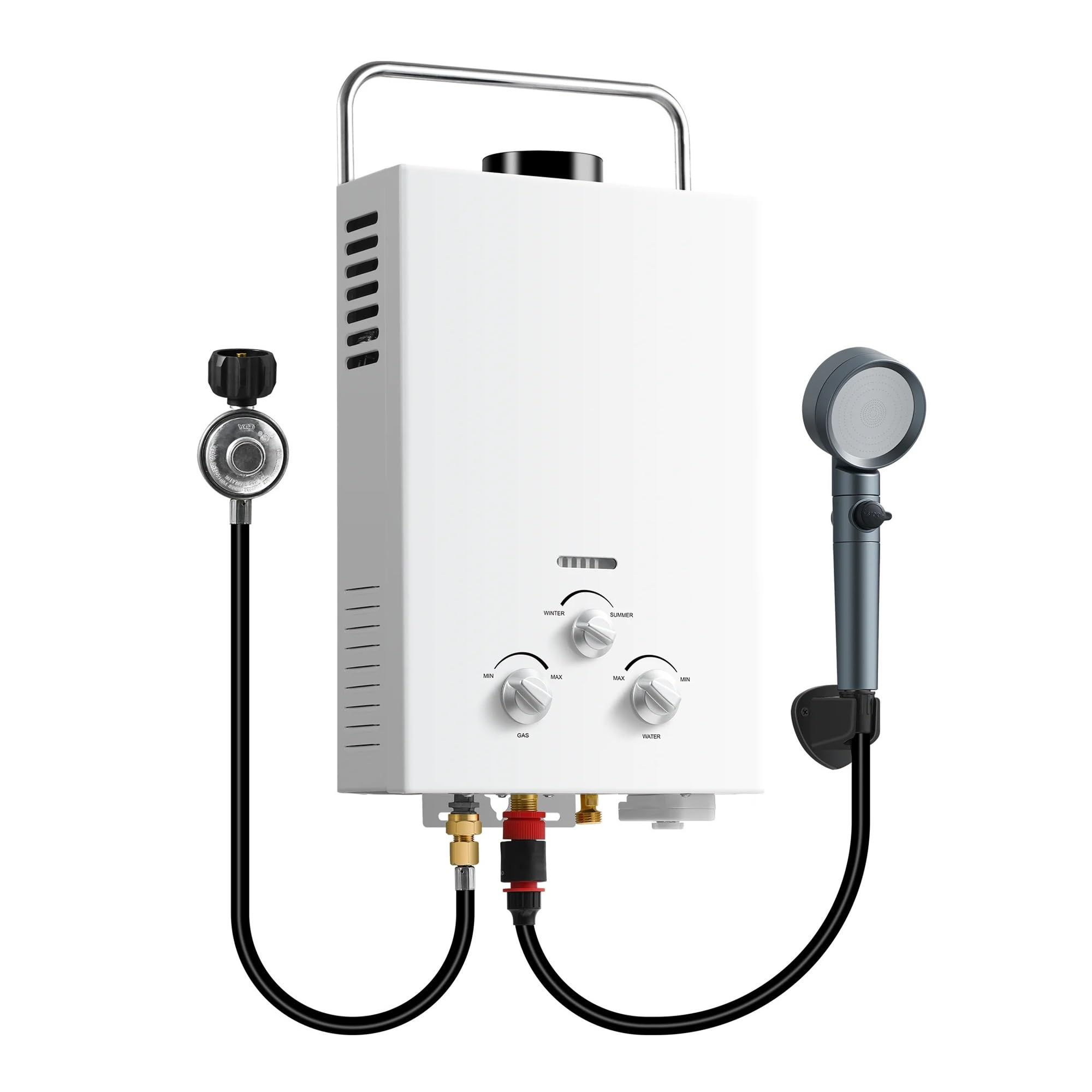 6L Portable Natural Gas, 1.58GPM Instant Hot Shower for Camping/RV, 40K BTU, Tankless Water Heater(Bianco)