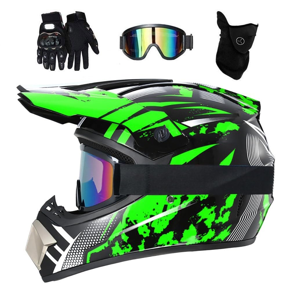 Youth Kids Motocross Helmet, with Goggles Gloves Mask, Unisex Comfortable Full-Face Off Road ATV Scooter Motorbike Helmets, Downhill Enduro BMX MTB Dirt Bike Crash Helmet
