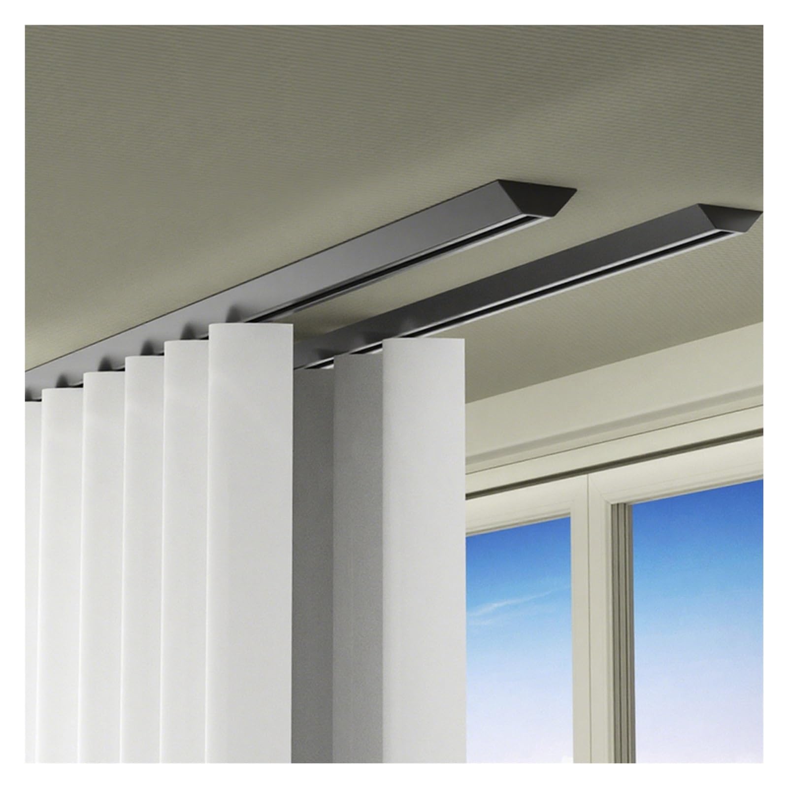 WQPMNYG Aluminium Curtain Track for Ceiling & Wall, Room Divider & Shower Rail, 1.1m/3.6ft, Black, Includes Clip Hook Set for Easy Installation