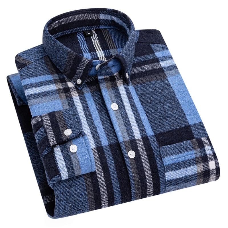 Chemise à carreaux homme manches longues regular fit en polyester bleu
