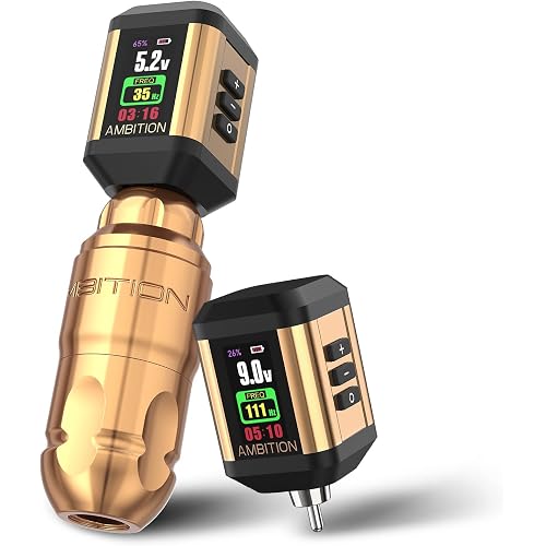 Ambition Lutin Rotary Tattoo Machine with 2Pcs Korall Tattoo Power Supply 2200mAh Straight Drive Bar - Wireless Tattoo Machine Short Tattoo Pen with Brushless Motor with RCA Cord for Tattoo Artist