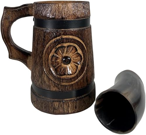 Miniatura 3 de collectiblesBuy Conjunto de vaso de chupito ceremonial medieval y jarra de madera marrón antiguo Stein estilo clásico taza de cerveza de cocina