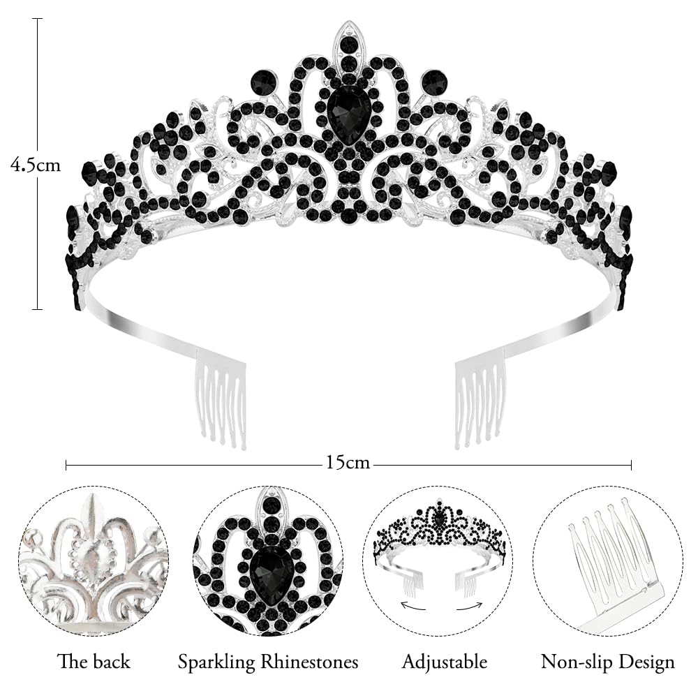 Amazon.com: Silver Prom Queen Crown Black Crystal Tiaras for  display picture 3