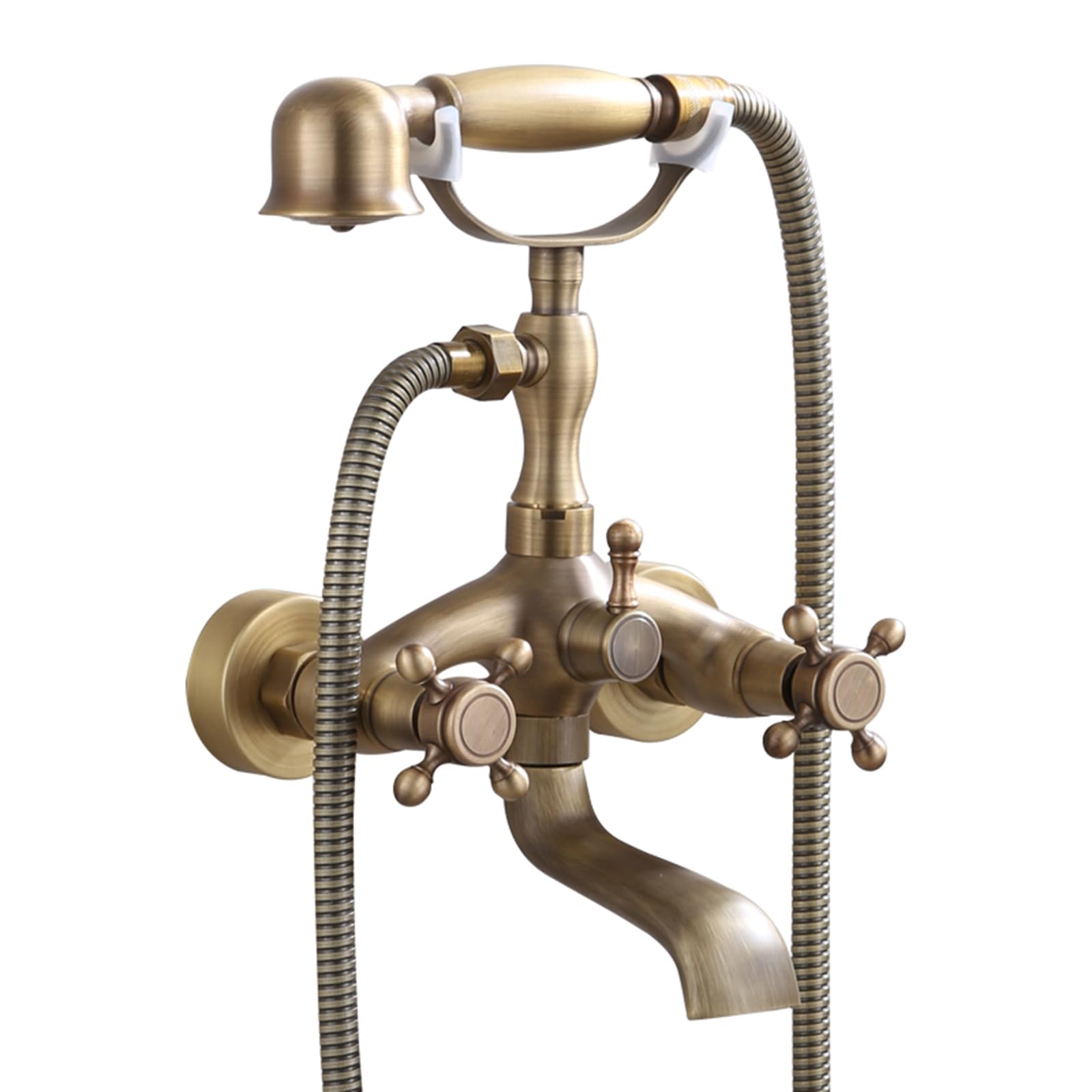 CWCQGH V-intage Shower and Tub Faucet Set Antique 2 Functions Double Cross Handle Wall Mounted Brass Bathtub Faucet with Handheld Sprayer, A,Sprinkler,B