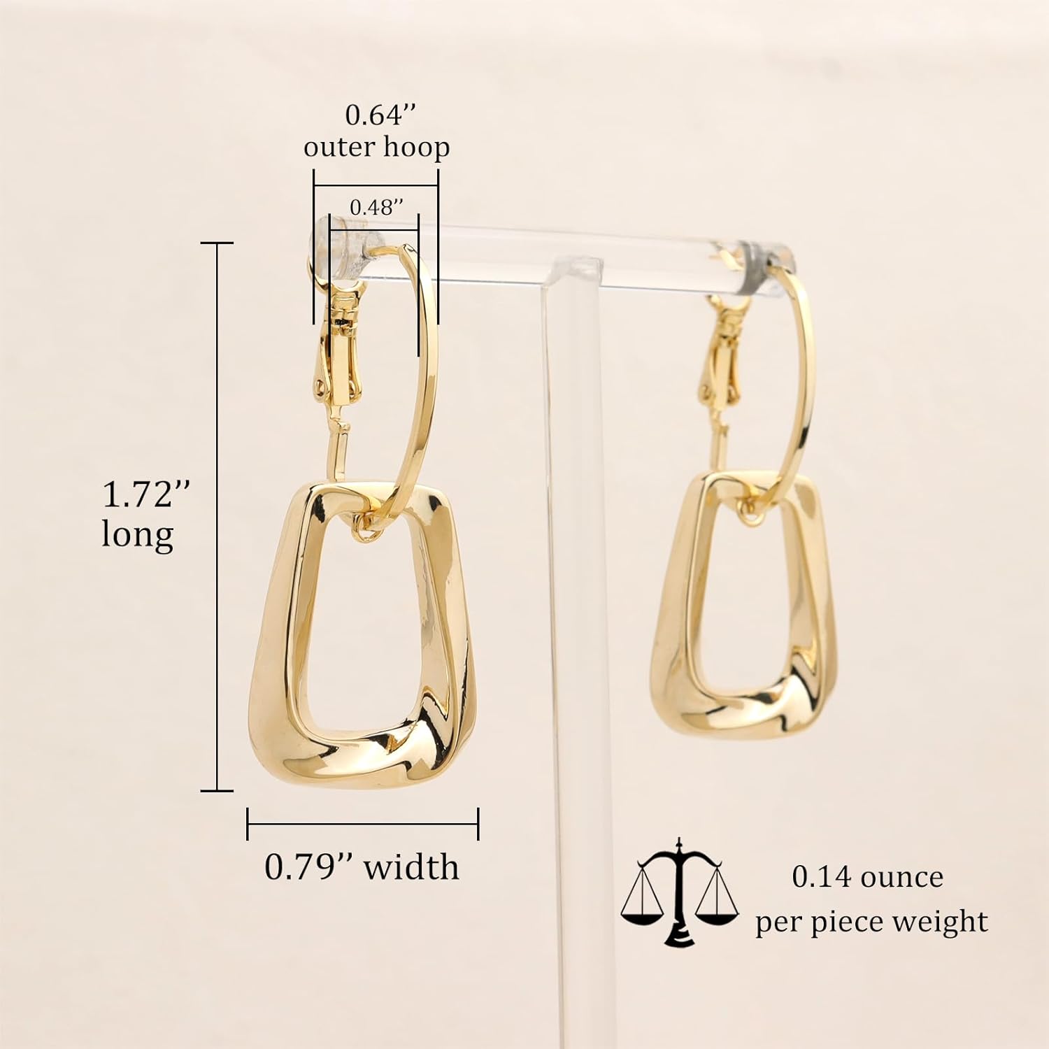 Sonateomber Gold Twisted Square Dangle Hoop Earrings for Women, Vintage Statement Polished Lightweight Dangling Earring Prom Accessories Fashion Jewelry Gift - Image 5