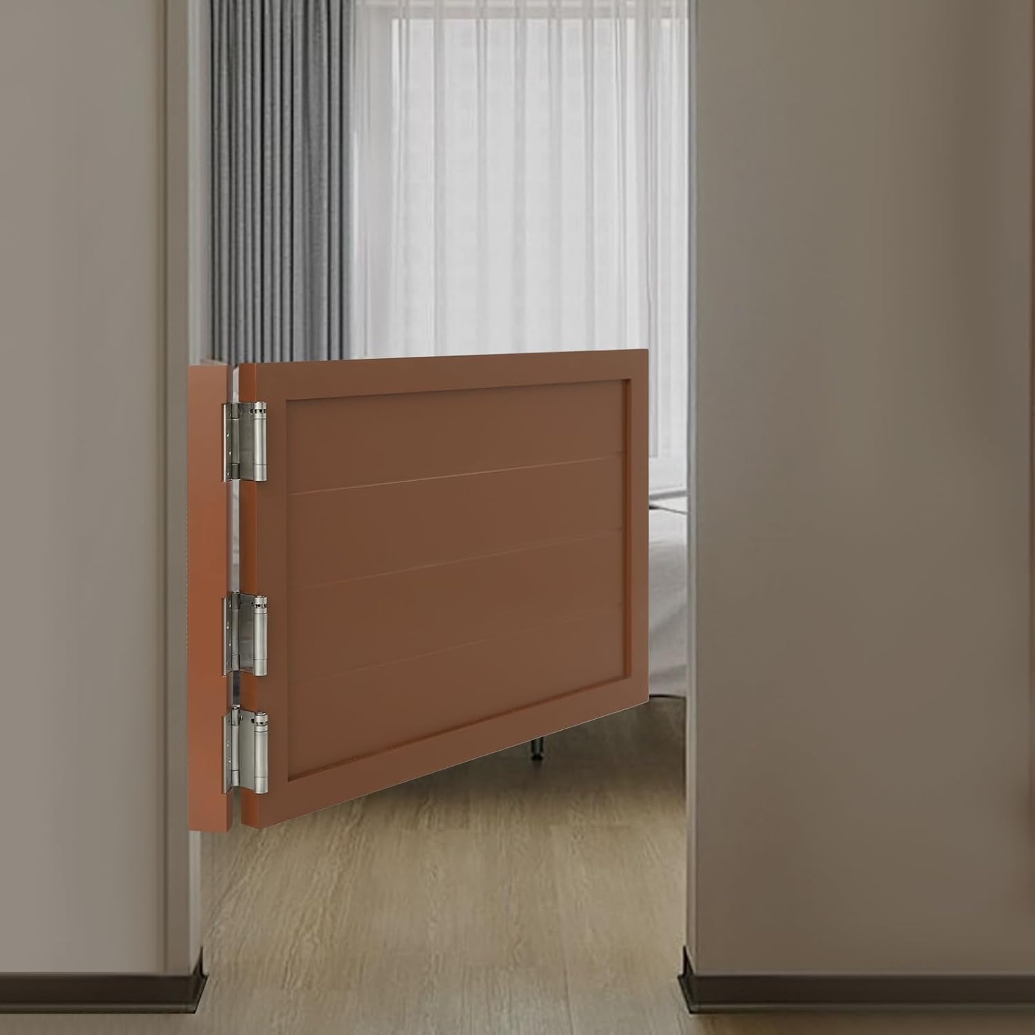 Stylish Solid Wood Saloon Doors - 35.4" W x 23.6" H Self-Closing Swinging Entrance for Cafe, Bar, Kitchen & Hallway - Elegant Brown Half Doors with Durable Hinges