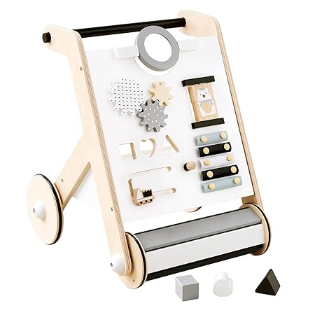 Beright Wooden Baby Walker with Roller Upgraded, Push and Pull Learning Activity Walker, Multi-Functional Kids? Activity Toys, Develops Motor Skills & Stimulates Creativity, Natural