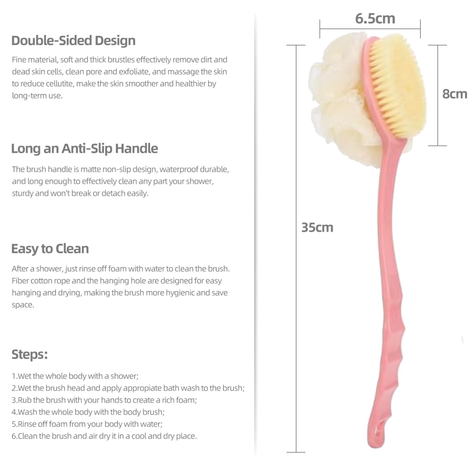 Shower Body Brush with Bristles and Loofah - Image 3
