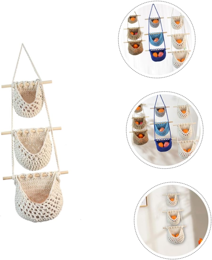 Alipis Hanging Fruit Vegetable Baskets Woven Storage Basket for Kitchen Boho Style