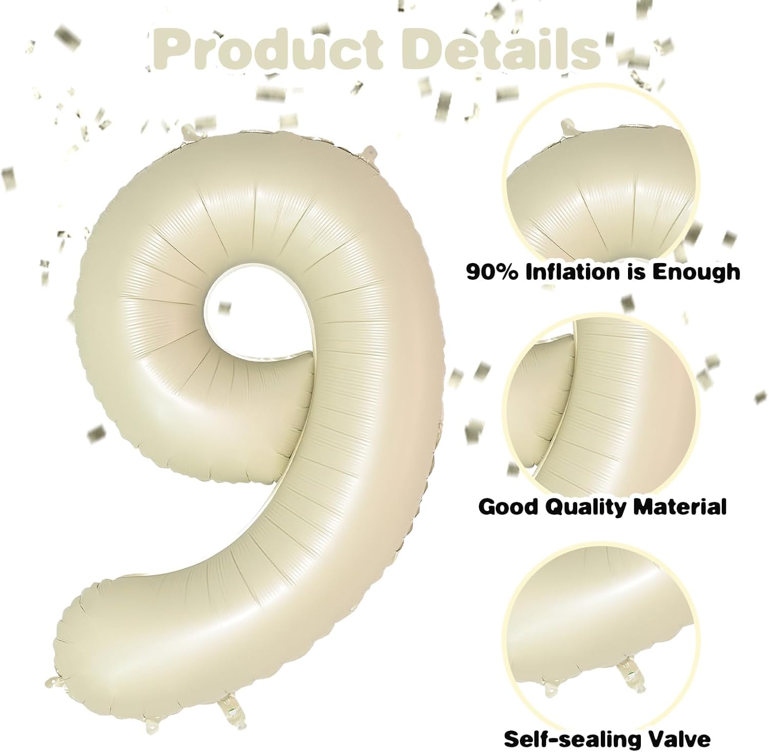 19 Cream White Balloons, 19 Number Balloons Set, Beige Number 19 Balloons, Brown Sand White Foil Star Heart Balloon With Long Balloon For 19th 9th Birthday Party 1st Baby Shower Decorations - Image 3