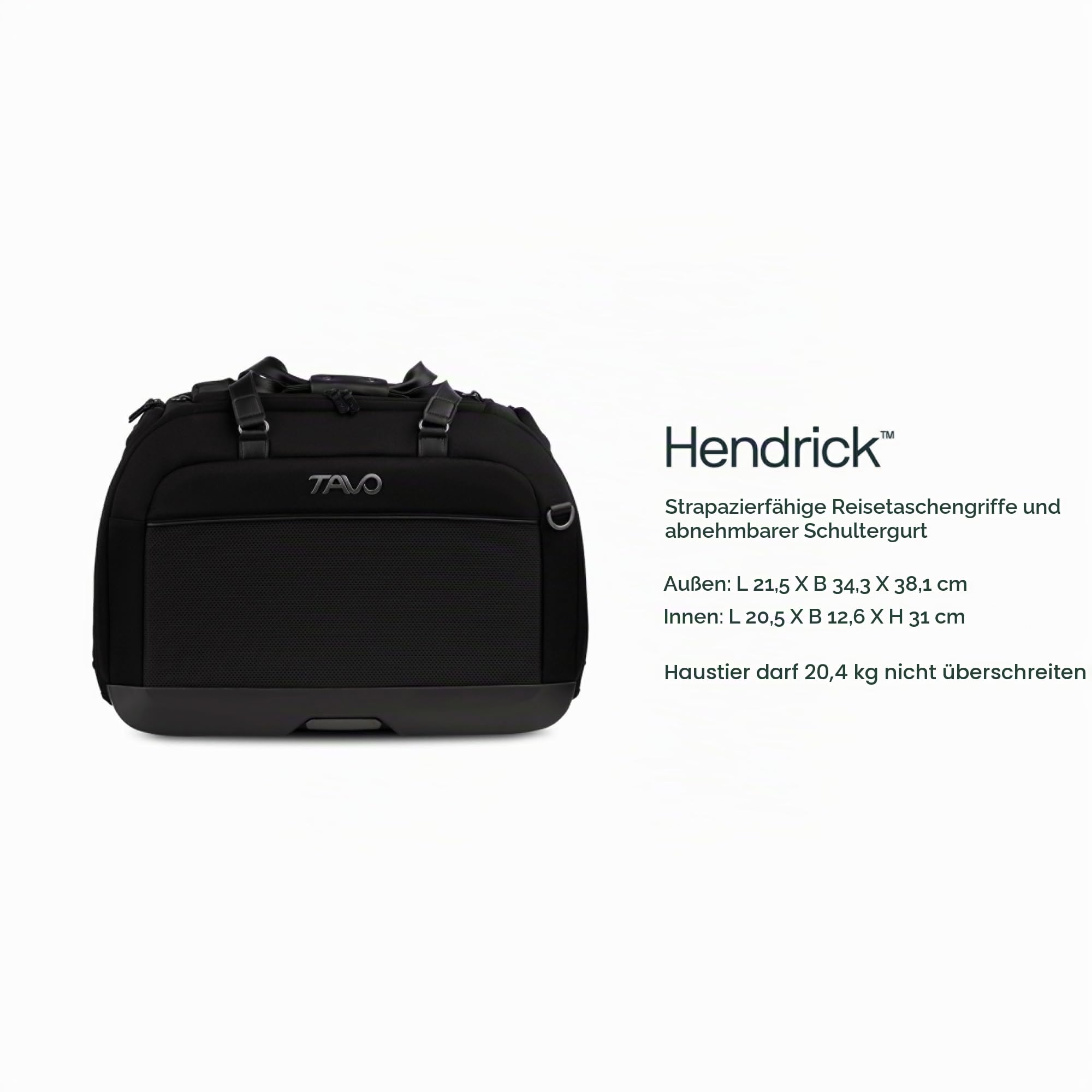 Tavo Hendrick Tragetasche Hund, ISOFIX, Für Hunde & Katzen bis 20,4 kg