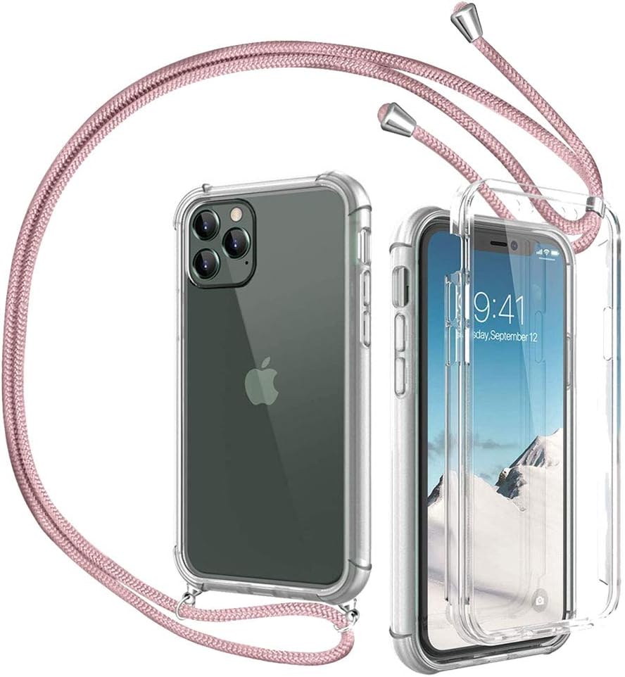 Amazon Iphone 11 Pro Max 専用カバー 3 In 1 斜めかけ 首掛け ストラップ付き スマホ シリコン カバー 360度全面保護カバー ス 液晶画面フィルム付き フルボディ クリアケース 透明 両面 ケース 紐付き ローズゴールド ケース カバー 通販