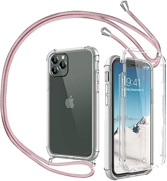 Amazon Iphone 11 Pro Max 専用カバー 3 In 1 斜めかけ 首掛け ストラップ付き スマホ シリコン カバー 360度全面保護カバー ス 液晶画面フィルム付き フルボディ クリアケース 透明 両面 ケース 紐付き ローズゴールド ケース カバー 通販