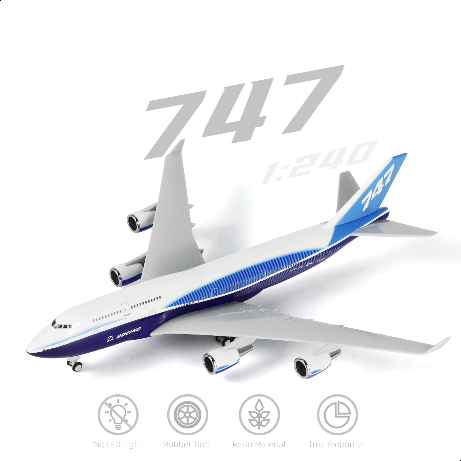 1/240 747 - Kit de prototipos de 30 cm para modelos de avión Boeing 747 de resina con soporte de exhibición. Ideal como regalo para adultos en cumpleaños, vacaciones