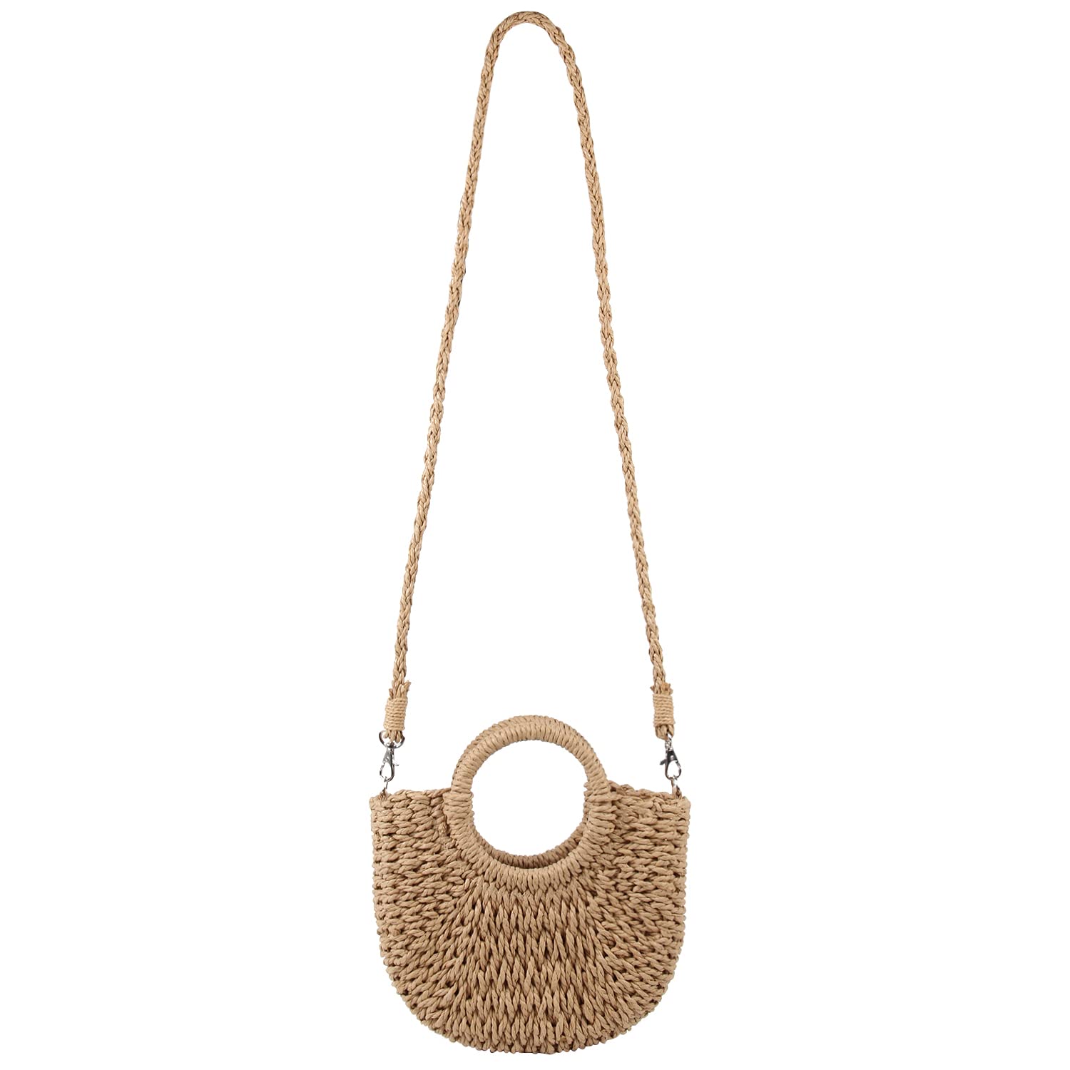 Borsa da spiaggia da donna in paglia Borsa a mano Hobo con manico rotondo Borse estive intrecciate a mano Borsa piccola con cinturini