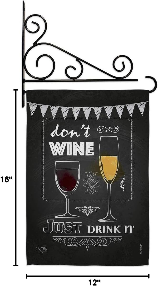 Don’t Wine Just Drink It Garden Flag Set Wall Holder Beverages Fruits Cheese Sangria White Red Rose Dessert Sparkling Small Decorative Gift Yard House Banner Double-Sided Made In USA 13 X 18.5