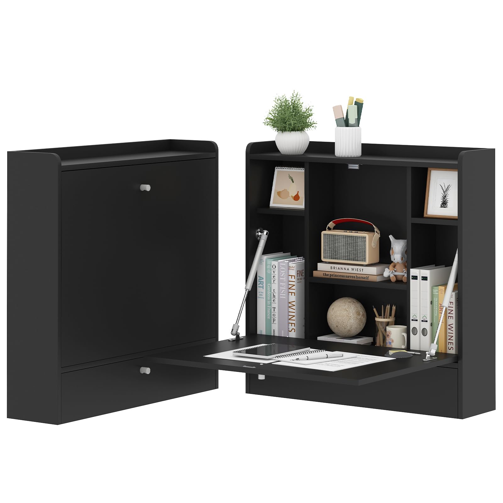 Wall Mounted Table Folding Desk,Drop Leaf Floating Table w/7 Storage Shelve