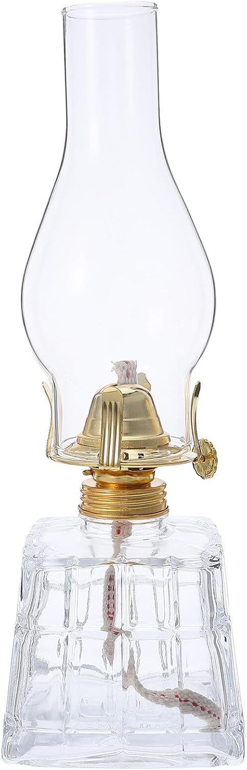 Baluue Vintage Kerosene Lamp Lantern, Small Glass Oil Lamp with Windproof Square Design, Rustic Indoor and Outdoor Decorative Hurricane Oil Lantern for Emergency Lighting and Home Décor