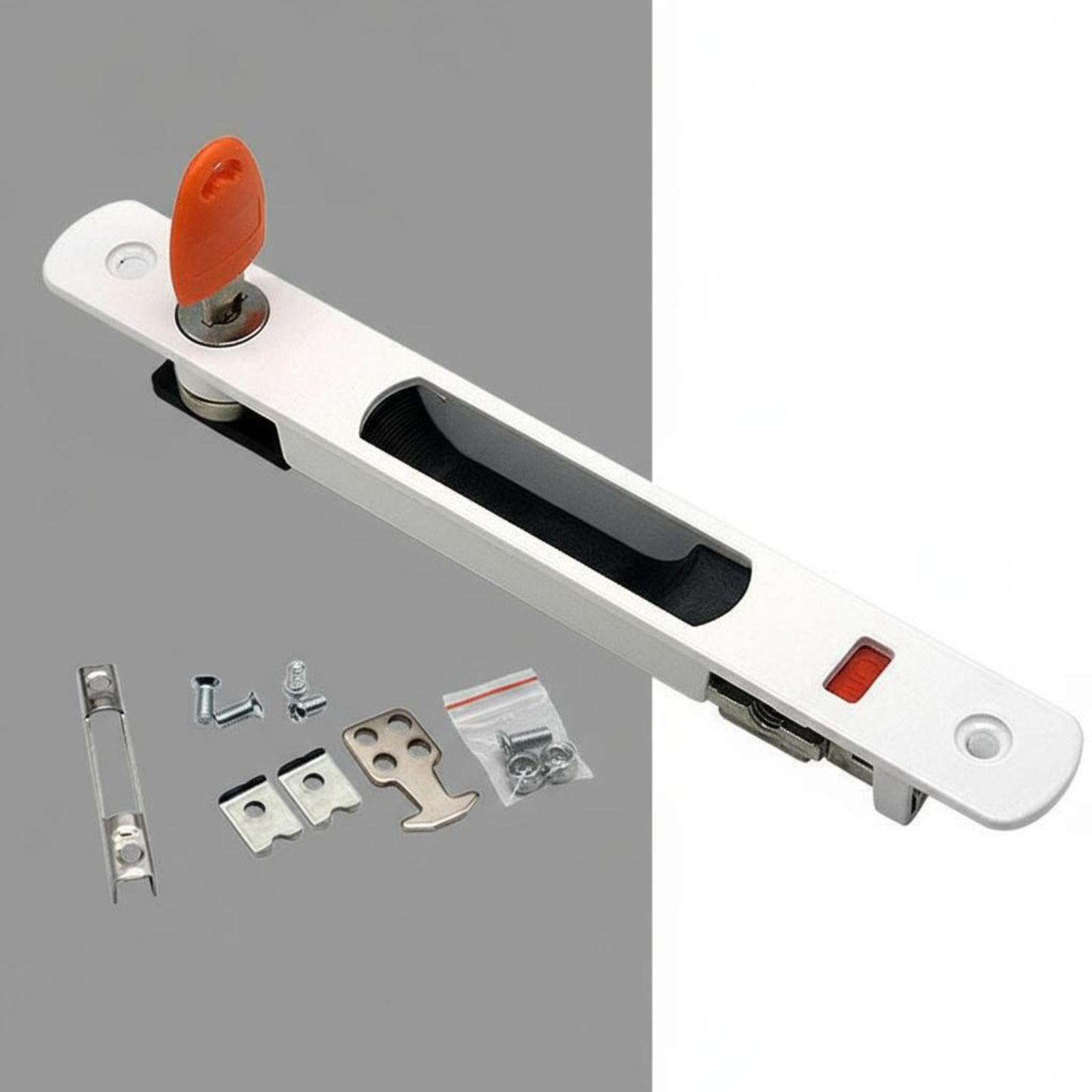 Aluminum Alloy Sliding Door Hook Lock Sturdy Adjustable Home Security White 24cm with Key-image-5