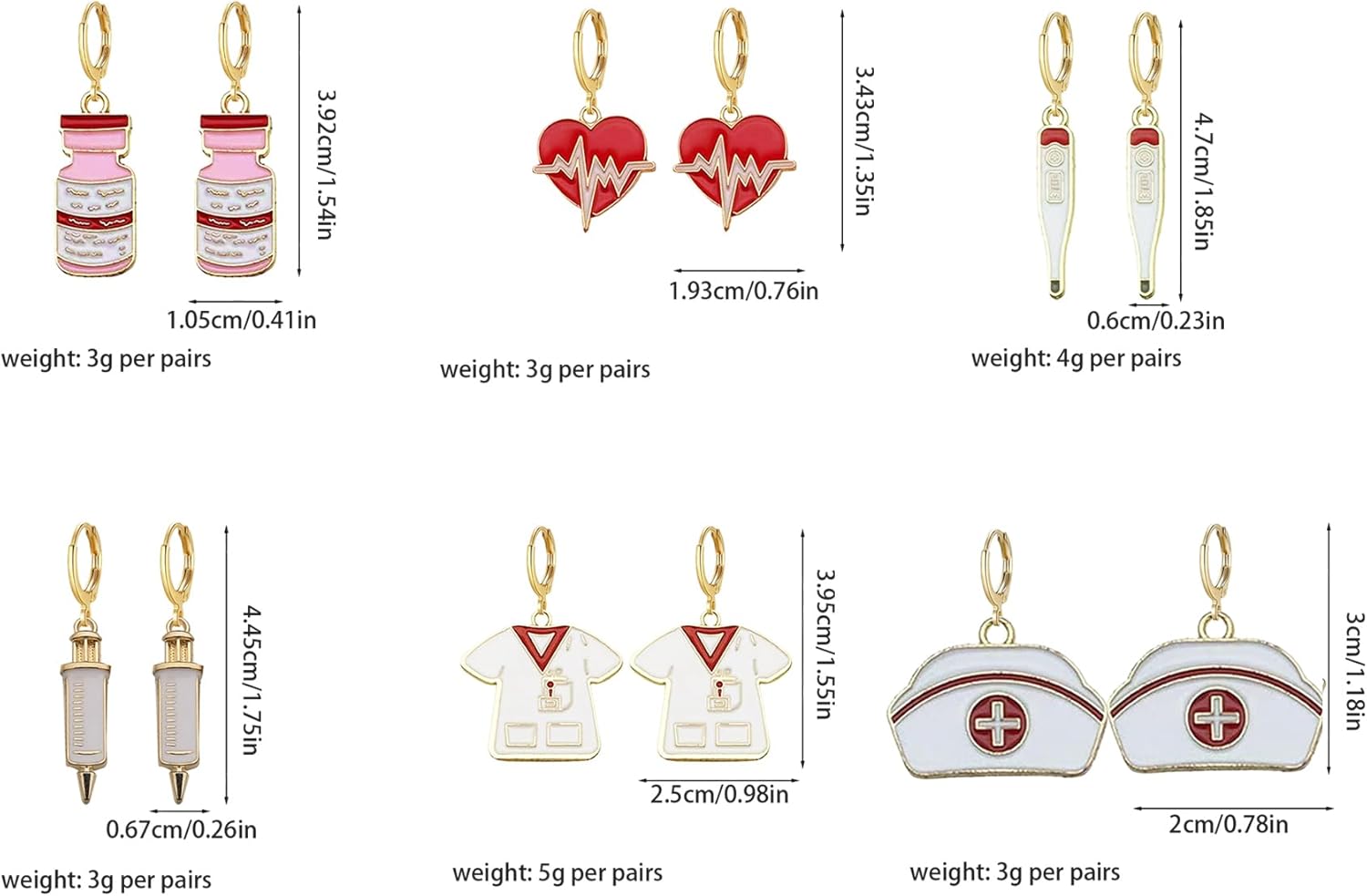 6 Pairs Nurse Day Stethoscope Heart Shape Dangle Hoop Huggie Earrings Cute Medicine Pills Earring For Women Set - Image 4