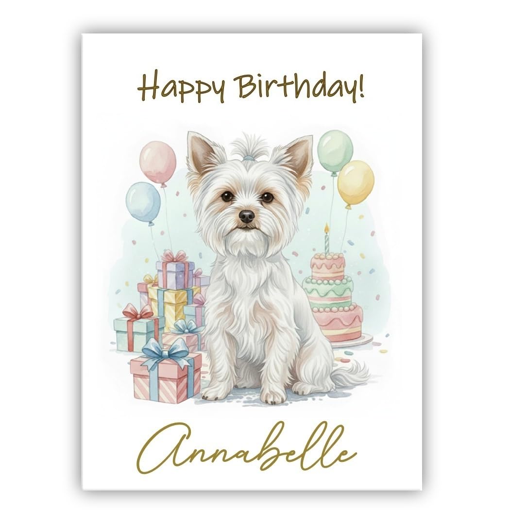 Personalised Birthday Card From the Dog – Add Any Name – Multiple Breeds Available – Dogs Lover Gift (• Yorkshire Terrier white – Yorkie – York Terrier)