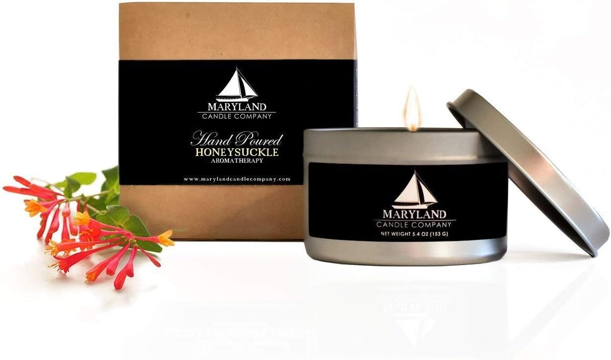 Maryland Candle Company - Honeysuckle Candle 7 oz, All Natural Soy Wax, Infused with Essential Oils, Aromatherapy, Recyclable Materials, Cotton Wicks, Phthalate Free - Made in USA