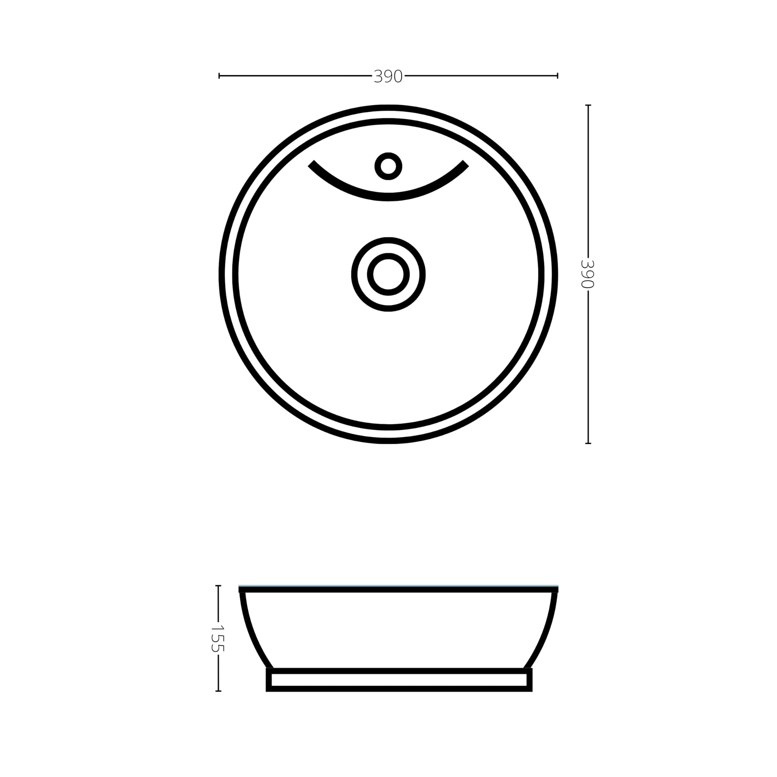 Lavabo rotondo da 390 mm con rubinetto – Lavabo da appoggio in ceramica bianca moderno per mobili da bagno facile da pulire durevole finitura lucida