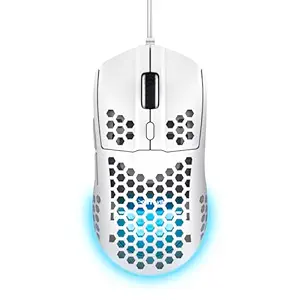 Trust Gaming GXT 928W Helox White Gaming Mouse, Superlight USB Wired Mouse 65g, Adjustable DPI (200-6400), Optical Sensor, 6 Programmable Buttons, RGB LED Lighting, Gaming PC Gaming Laptop MacBook