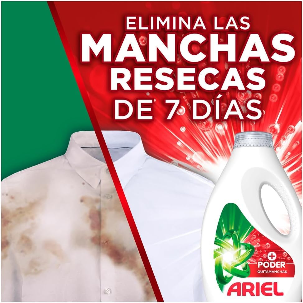Ariel Poder Quitamanchas Detergente Líquido Pack 4 x 40 Lavados – Limpieza Profunda, Eliminación de Manchas Difíciles y Frescura Duradera