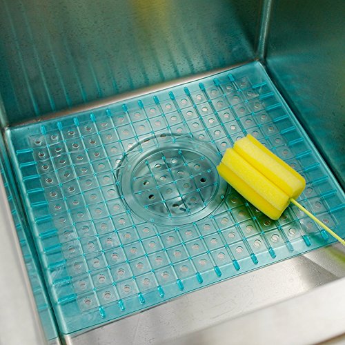 Waroom Home Sink Mat Set of 2, PVC Eco-friendly Kitchen Sink Protector Mat Pad, 12'' X 9.6'', Regular Turquoise