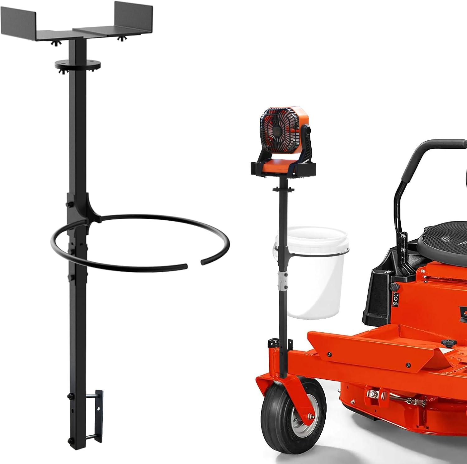 5 Gallon Trash Bucket Holder, Zero-Turn Mower Handles, Equipped with a Fan Bracket for Summer use. for Zero Turn Mower（Black）