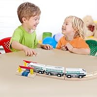 Vista 8 de Juego de accesorios de madera para tren de bala de alta velocidad, juguetes para tren urbano de madera para niños y niñas (tren bala)