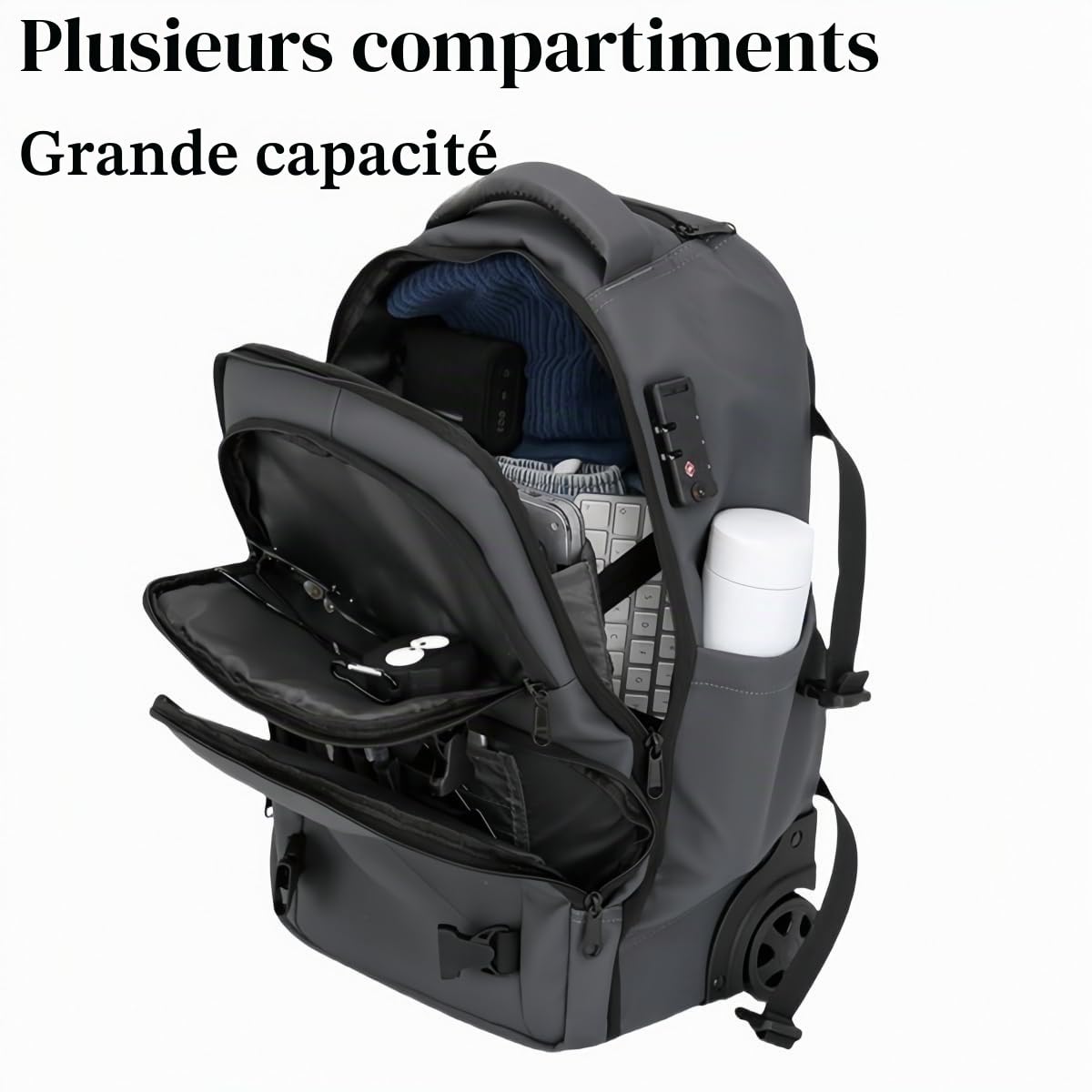 Sac à Dos à Roulettes pour Ordinateur Portable, Sac a Dos Voyage Antivol pour Voyage/Affaires/Université/Femme/Homme