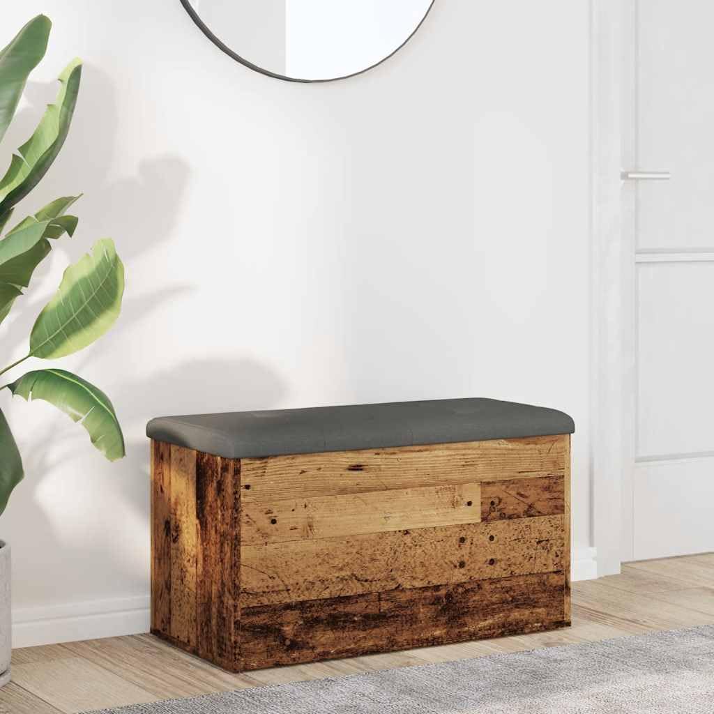 Ławka do siedzenia z miejscem do przechowywania, imitacja starego drewna, 82 x 42 x 45 cm, materiał drewnopochodny, ławka do garderoby, ławka na buty z klapką i półką, uniwersalna ławka do