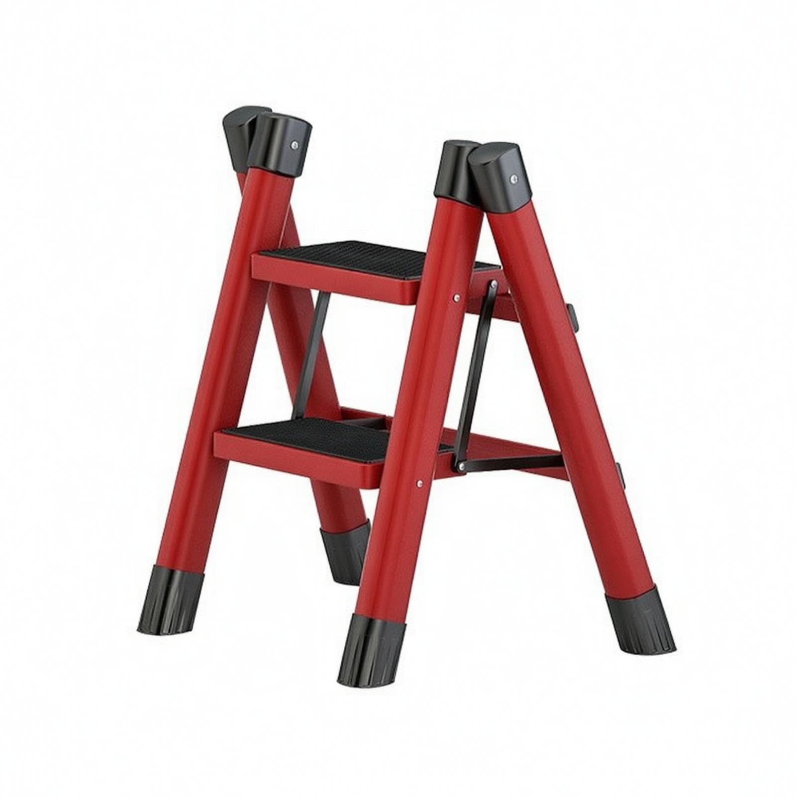 Folding Step Ladder Non-Slip Household Ladder Foldable for Home, Apartment, Closet Red 2-Step-image-22